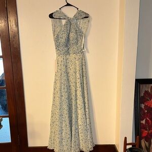 Azazie Light Blue Floral Halter Maxi Dress